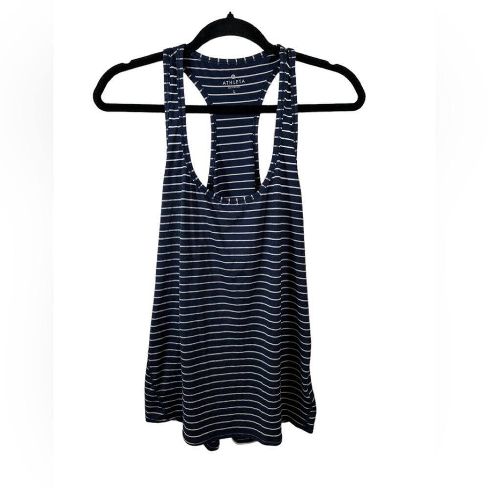 Athleta Racerback Navy‎  and White Stripes Tank Size Medium